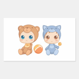 Baby Twins Bear Cat Jumpsuit Rechteckiger Aufkleber
