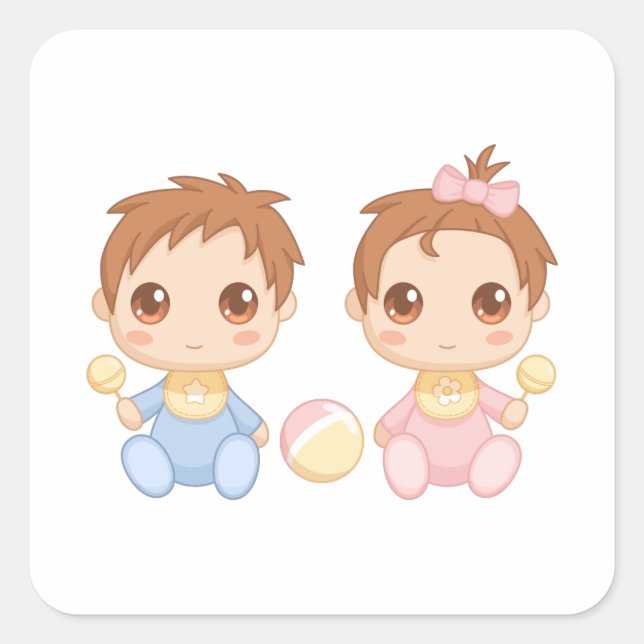Baby Twins Boy and Girl Quadratischer Aufkleber (Vorderseite)
