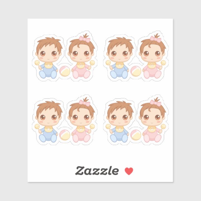 Baby Twins Boy and Girl Set 4 Aufkleber (Blatt)