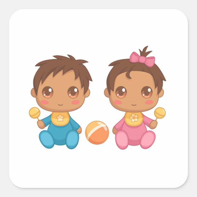 Baby Twins Boy and Girl Square Sticker (Vorderseite)