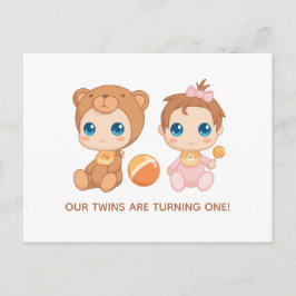 Baby Twins Einladung zum ersten Geburtstag Girl Be Postkarte