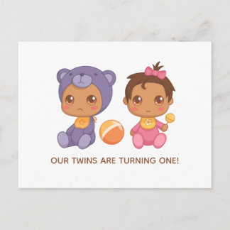 Baby Twins Erstgeburt Girl Bear Einladung 2 Postkarte