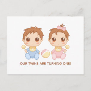 Baby Twins First Birthday Boy and Girl Invitation