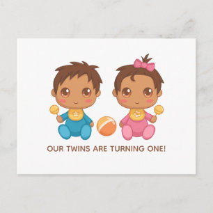 Baby Twins First Birthday Boy and Girl Invitation