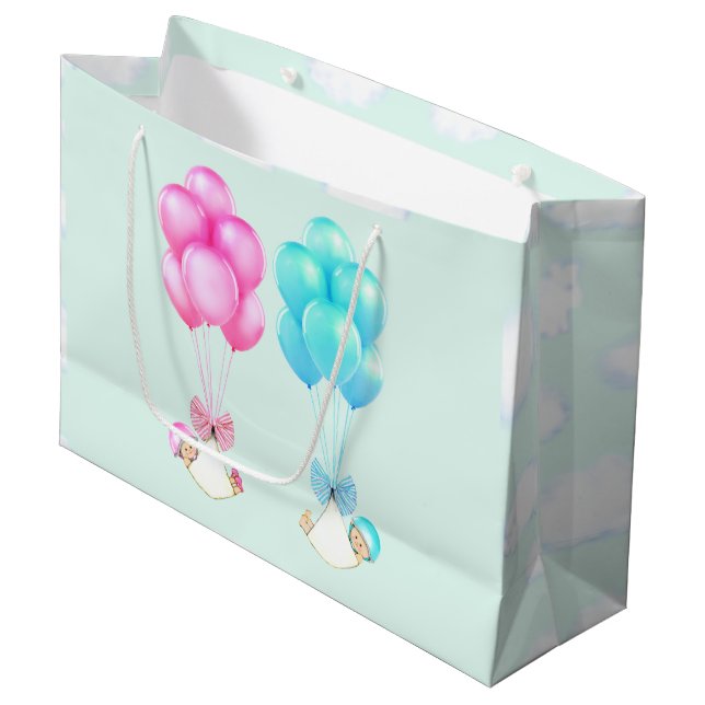 Baby Twins Girl Boy Große Geschenktüte (Vorderseite Schrägansicht)