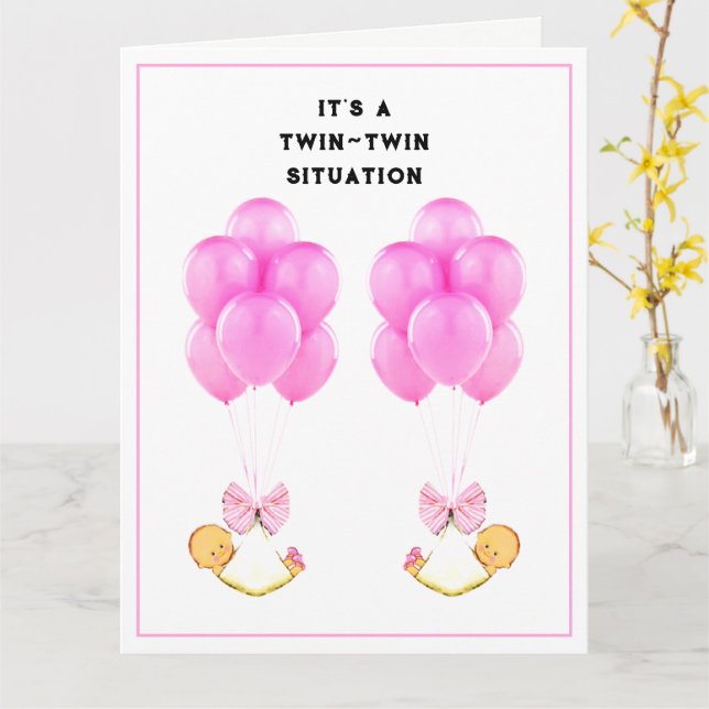 Baby Twins Glückwunschs Karte (Gelbe Blume)
