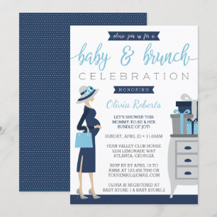 Baby u. Bruch Babyparty-Einladung, Blau, grau Einladung