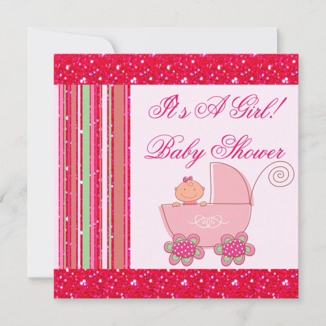 Baby u. Glittery Erdbeerrosa-Babyparty Einladung (Vorderseite)
