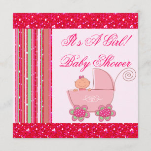 Baby u. Glittery Erdbeerrosa-Babyparty Einladung