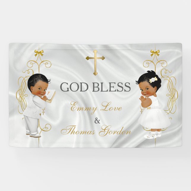 Baby-u. Mädchen-Zwillings-Taufe-Taufe ethnisch Banner (Horizontal)
