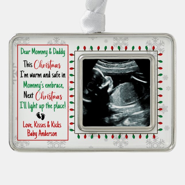 Baby Ultrasound Neue Eltern Rahmen-Ornament Silber (Vorderseite)