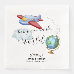 Baby-Um-die-Welt-Karte-Flugzeug-Junge-Baby-Party Serviette