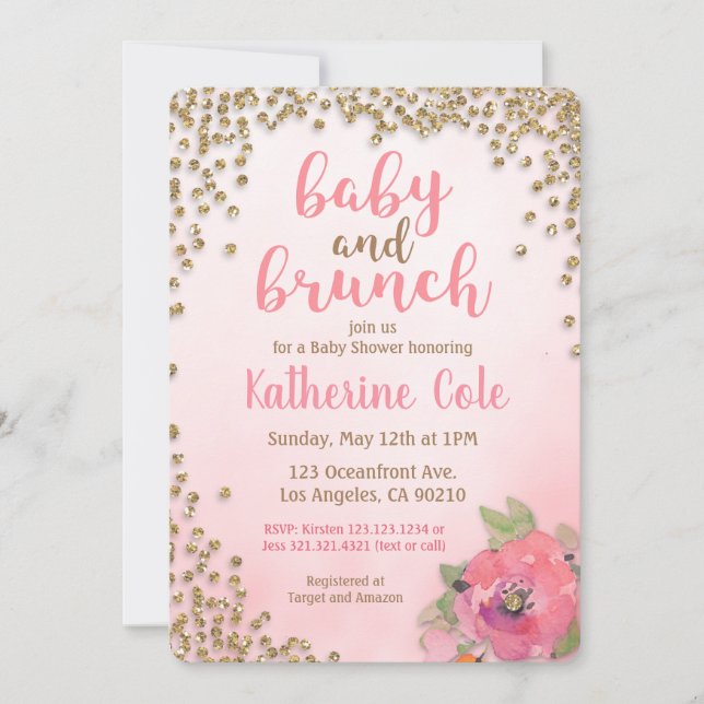 Baby- und Brunch-Babydusche Glitzer Einladung (Vorderseite)