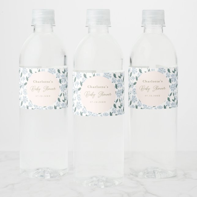 Baby und Dusty Blue Floral Baby Dusche nach Maß (Flaschen)