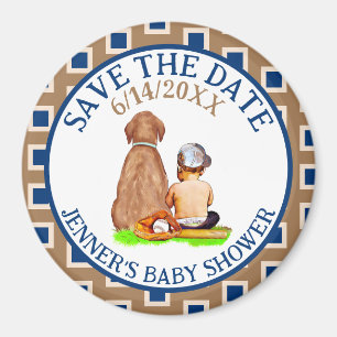 Baby- und Hunde-Baseball-Baby-Shower-Save-the-Date Magnet