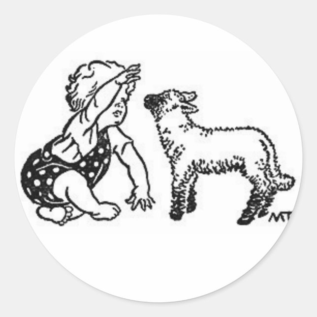 Baby und Lamb Runder Aufkleber (Vorderseite)