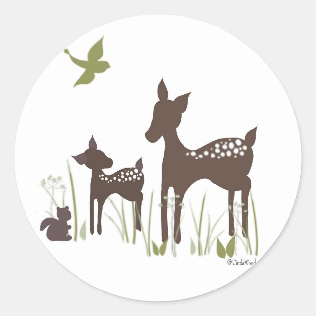 Baby und Momma Deer Runder Aufkleber (Vorderseite)
