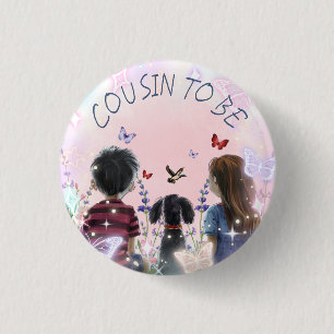 Baby- und Puppy-Baby-Dusche als Cousin Button