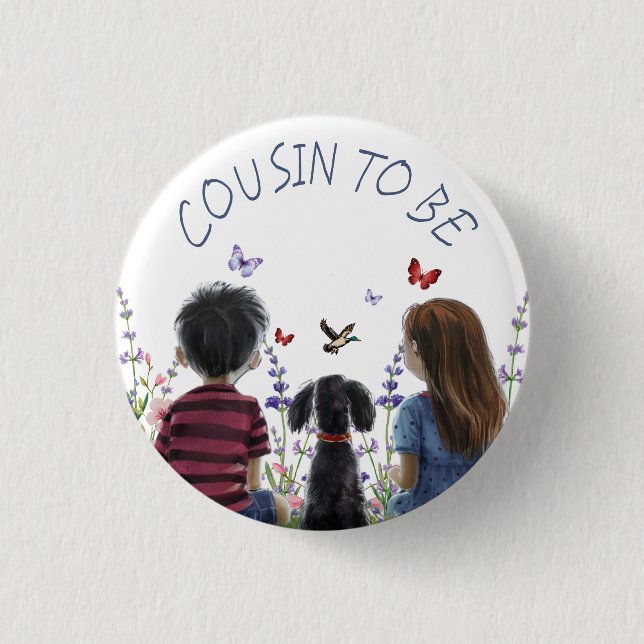 Baby- und Puppy-Baby-Dusche als Cousin Button (Vorderseite)