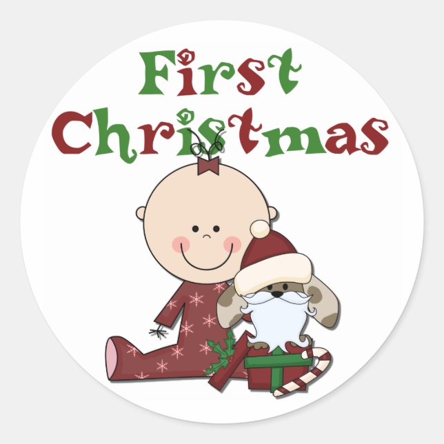 Baby- und Santa-Dog-T - Shirt Runder Aufkleber (Vorderseite)
