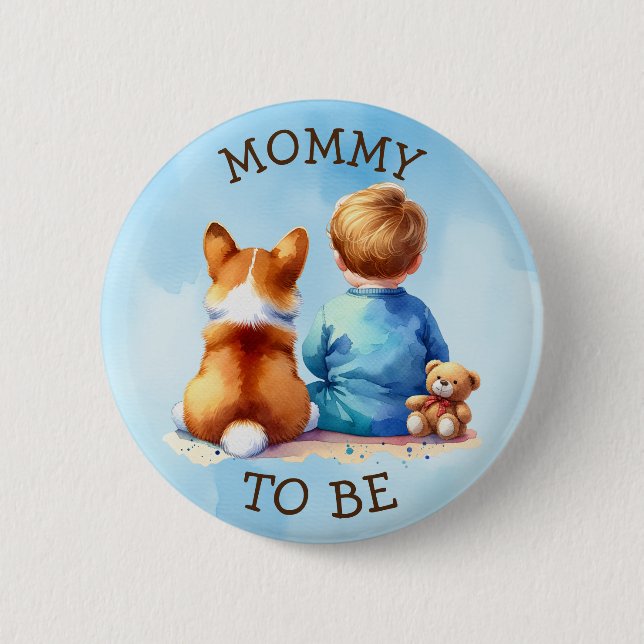 Baby und seine Puppy-Baby-Dusche Mama Button (Vorderseite)