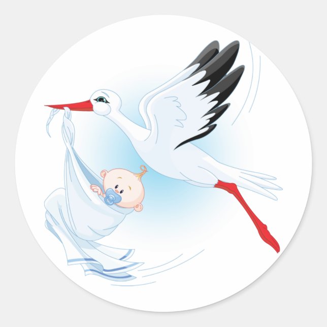Baby und Stork Runder Aufkleber (Vorderseite)