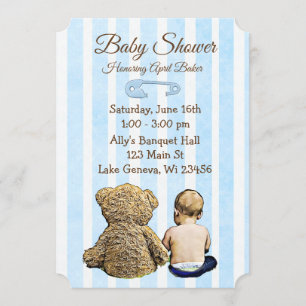 Baby-und Teddybär-Jungen-Babyparty-Einladung Einladung