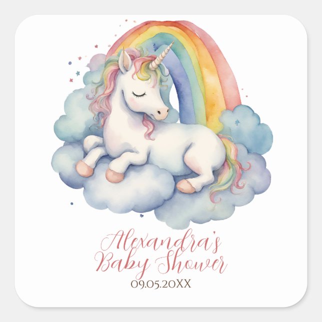 Baby Unicorn Babydusche Quadratischer Aufkleber (Vorderseite)