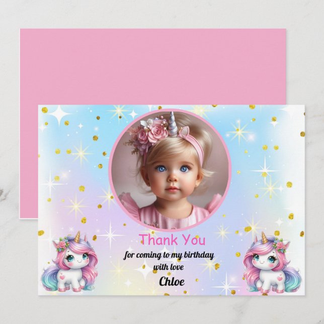 Baby Unicorn Birthday Thank You Cards! Dankeskarte (Vorne/Hinten)