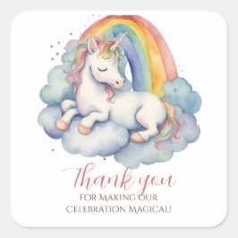 Baby Unicorn Girl Baby Dusche Vielen Dank Quadratischer Aufkleber