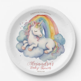 Baby Unicorn Girl Baby Shower Pappteller