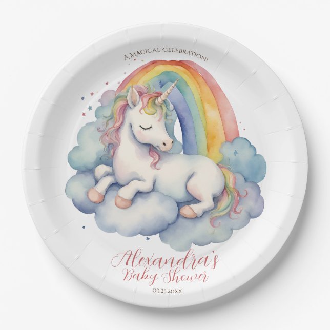 Baby Unicorn Girl Baby Shower Pappteller (Vorderseite)