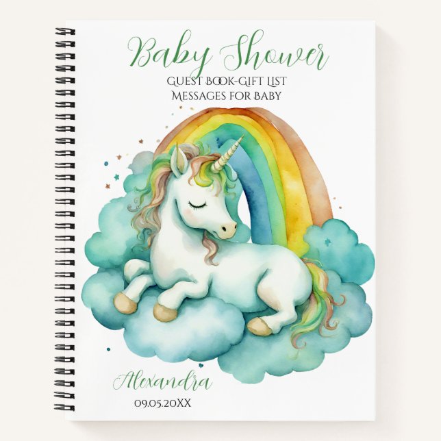 Baby Unicorn Unisex Baby Shower Guest Gift List Notizbuch (Vorderseite)