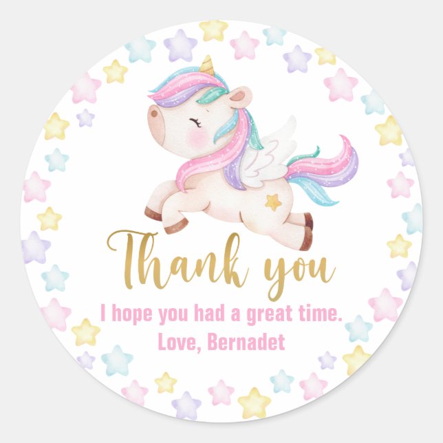Baby Unicorn Vielen Dank Runder Aufkleber (Vorderseite)
