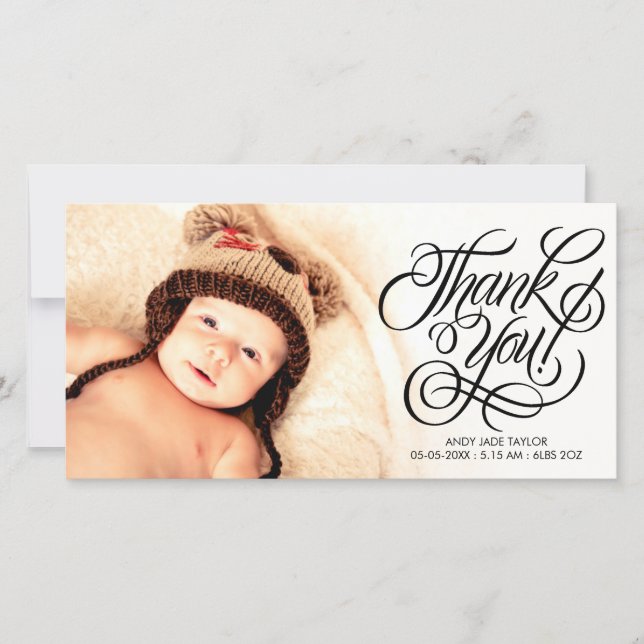 Baby Vielen Dank, dass Sie Calligraphy Overlay Fot Dankeskarte (Vorderseite)