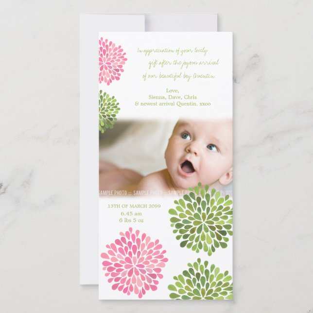 Baby Vielen Dank Karte Pink & Green Dahlia Blume (Vorderseite)
