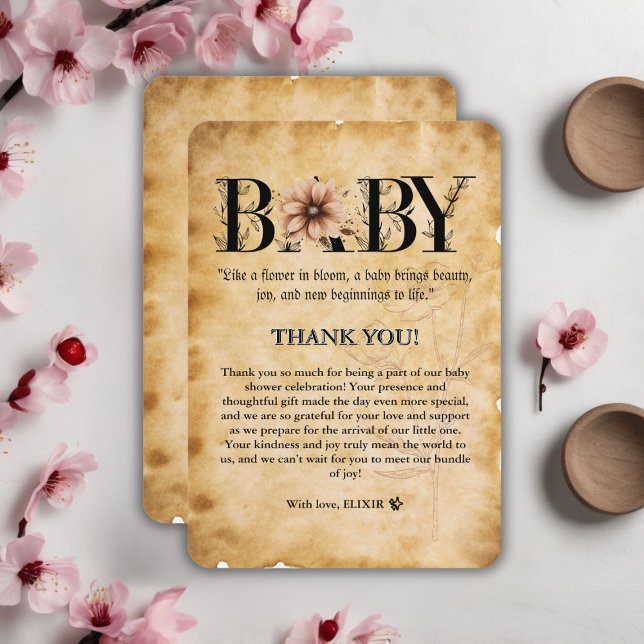 Baby Vintag Floral Monogram Babydusche Dankeskarte (Von Creator hochgeladen)