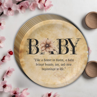 Baby Vintag Floral Monogram Babydusche Pappteller