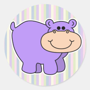Baby-Violett-Hippopotamus mit gestreiftem Hintergr Runder Aufkleber