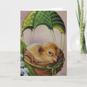 Baby-Vogel-Flüggling Grüne Fallschirm-Aquarell-Kun Karte