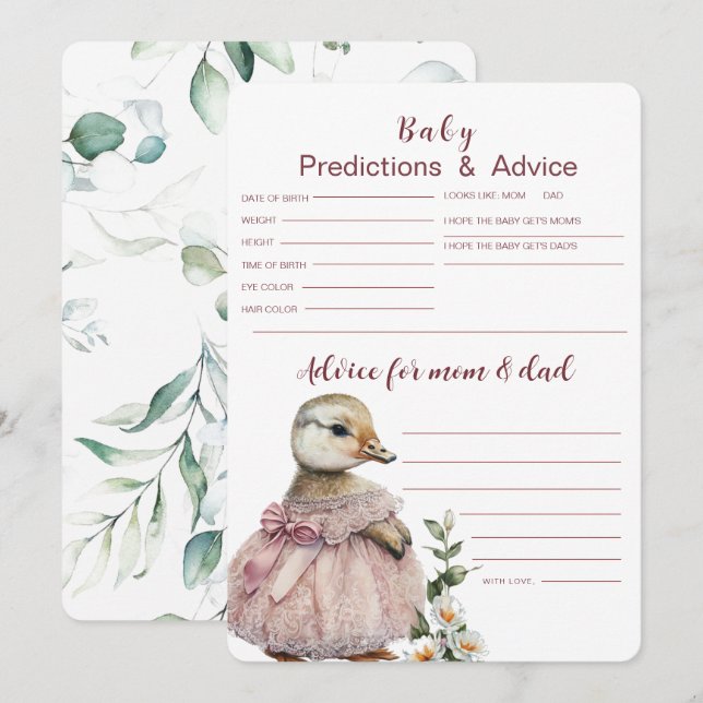 Baby-Vorhersagen & Advice-Karte | Baby Shower Game Einladung (Vorne/Hinten)