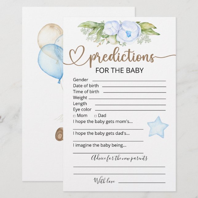 Baby-Vorhersagen | Baby Showspiel (Vorne/Hinten)
