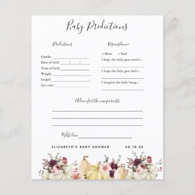 Baby-Vorhersagen | Baby Showspiel (Vorderseite)