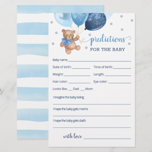 Baby Vorhersagen für den Baby Shower Teddy Bär (Vorne/Hinten)