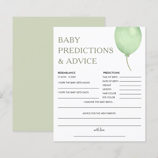 Baby-Vorhersagen | Green Balloon Baby Showspiel (Vorne/Hinten)