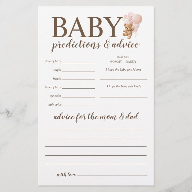 Baby Vorhersagen und Ratschläge Pink Teddy Bärensp Flyer (Vorne)