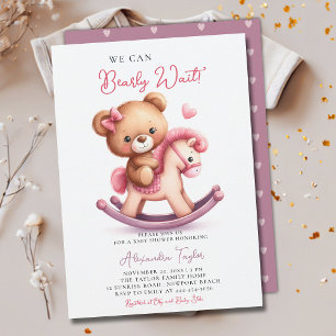 Baby Wait Rocking Horse Bow Baby Girl Dusche Einladung