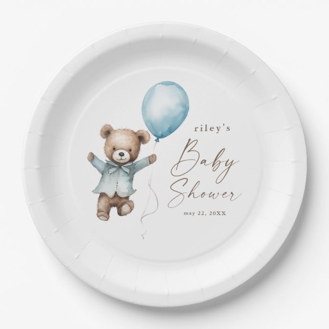 Baby Wait Teddy Bear Boys Babydusche Pappteller (Vorderseite)