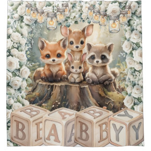 Baby-Waldtiere Duschrückwand Duschvorhang