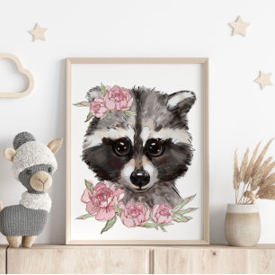 Baby-Waschbär-Rose-Tierposter Wanddruck Poster